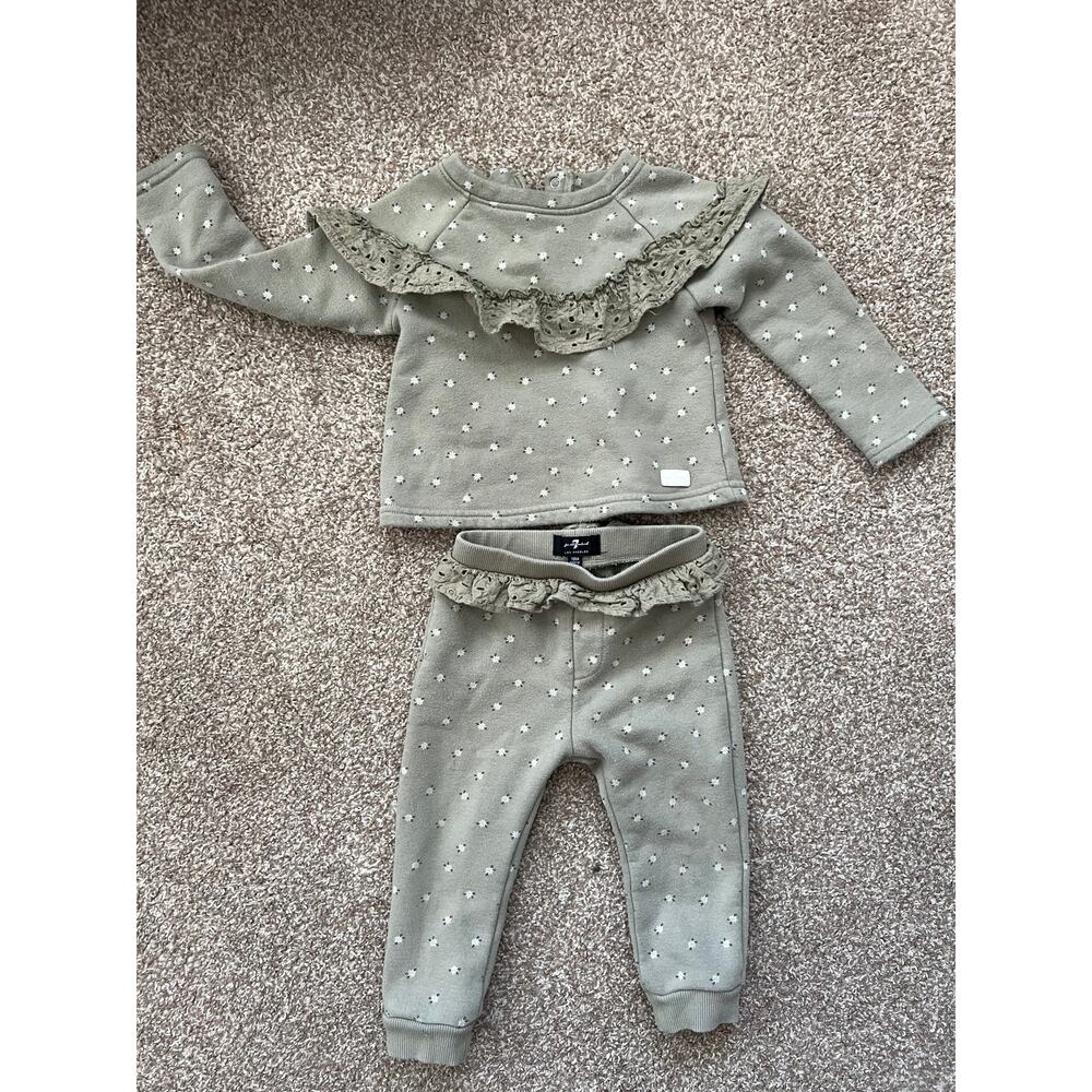 7 For All Mankind Baby Girl Ruffle Lounge Set Sage Green 18M